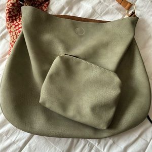 Anthropologie faux sage green large should bag with pouch and scarf